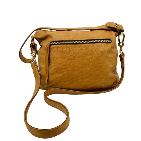 Carla Mancini Crossbody Shoulder Messenger Flap Bag Tan Leather - Picture 3 of 13